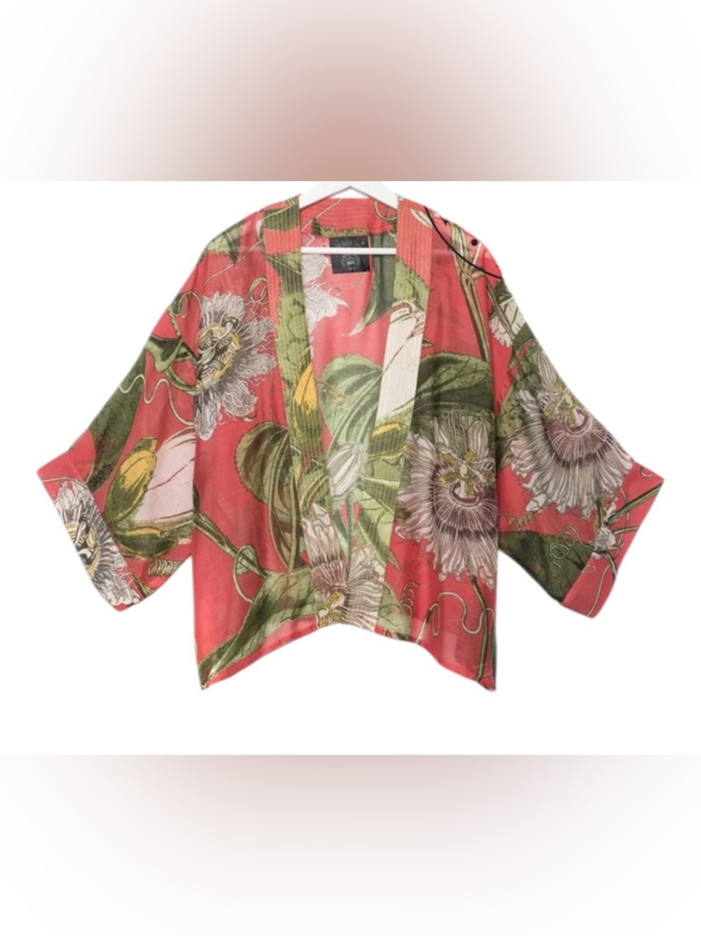 One Hundred Stars Kimono Choral Passion Flower Boho Floral Short Kimono Retired